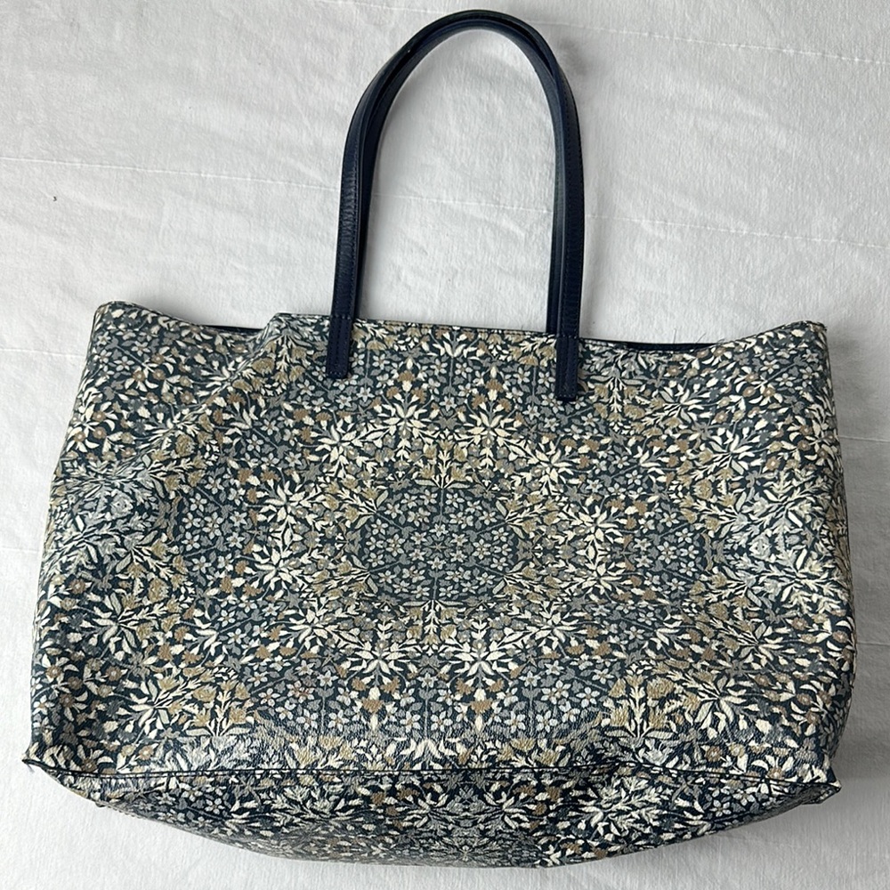 Tory Burch Blue and Cream Tote Bag with Structured Design